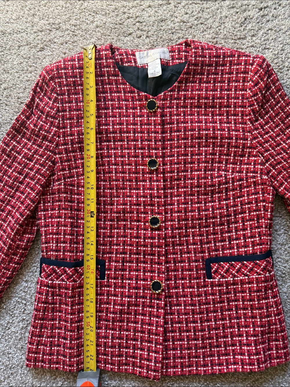 Casual Corner Red Tweed Old Money Jacket Chanel Style Size 4 - Picture 2 of 6